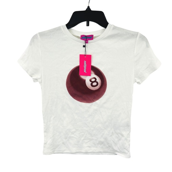 Edikted Tops - Edikted 8 Ball Graphic Baby Tee M White Short Sleeve‎ T-Shirt Retro Trendy Y2K
